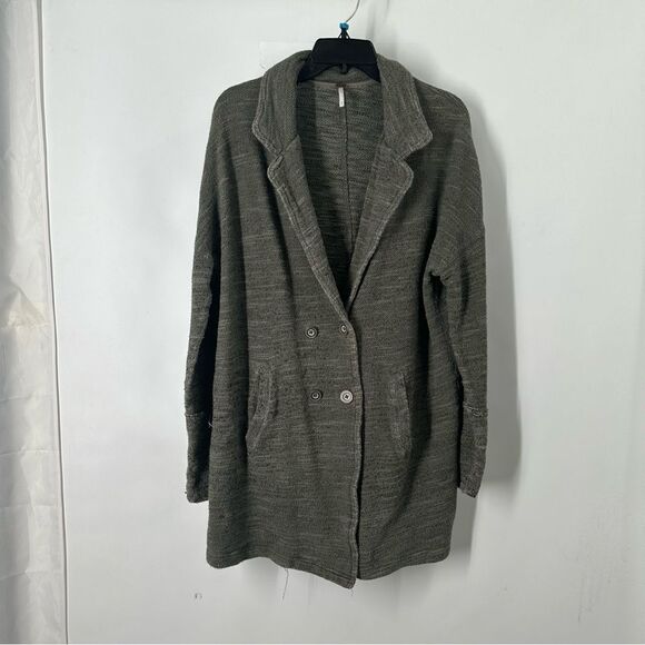 Free People Size M Green Double Breasted Notched Lapel Slouchy Jacket - Picture 1 of 8
